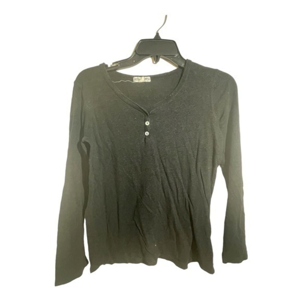Bethany Moto Womens Henley Top Black Long Sleeve Jersey Knit Size M